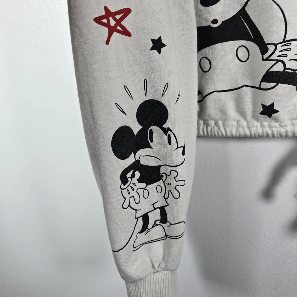 Disney Mickey Mouse Black & White Cropped Sweatshirt Size XL Oh Boy Aw Shucks
